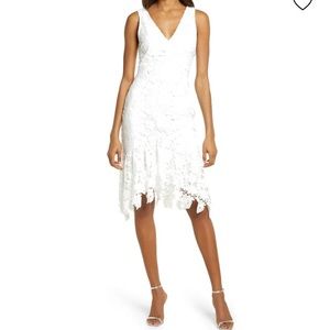 White lace midi bridal dress